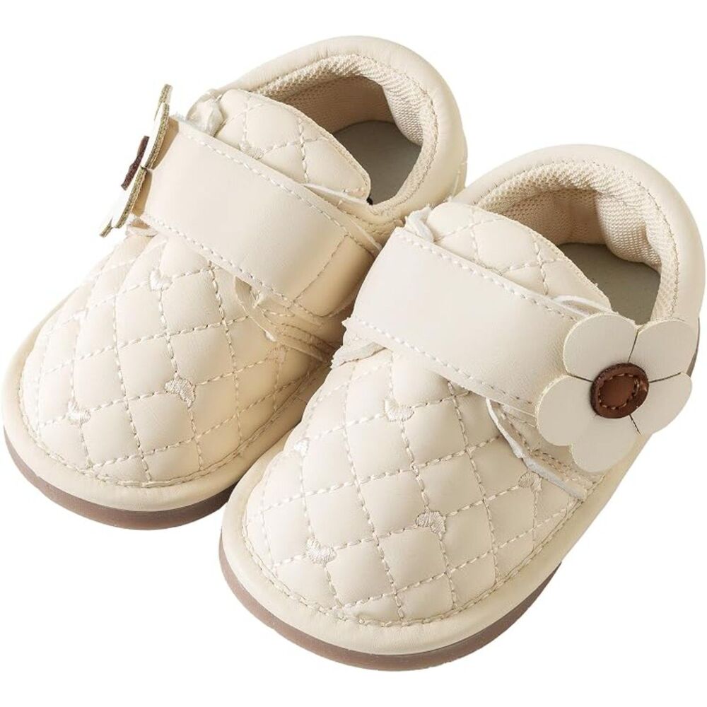 Baby Girl PU Leather Squeaky First Walker Shoes Beige 12-18 Months
